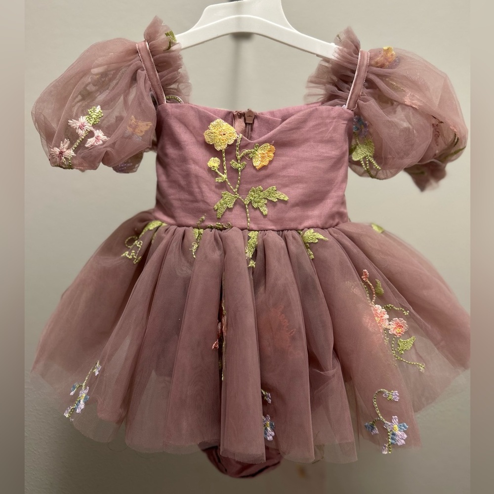 Floral Embroidered Kids Formal Dress - Pink